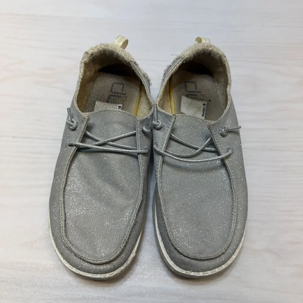Womens Hey Dude Wendy Holiday Sparkle Silver Casual‎ Slip On Shoes Sz 6